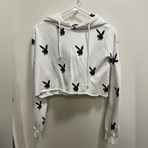 Missguided Playboy Print Cropped Hoodie